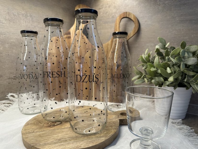 Čirá skleněná láhev se šroubovacím uzávěrem a polepem - objem 1000 ml - Varianta: s textem, Text: Limonáda