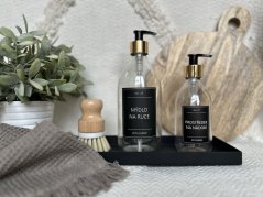 Čirá skleněná lahvička se zlatou pumpičkou - objem 250/500 ml
