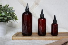Hnědá lahvička s twist uzávěrem a víčkem - objem 100/250/500 ml