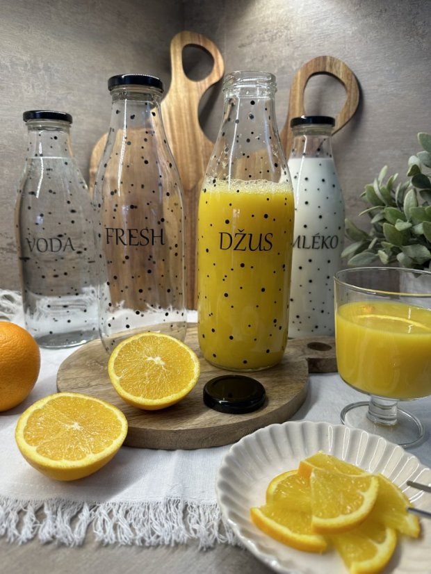 Čirá skleněná láhev se šroubovacím uzávěrem a polepem - objem 1000 ml - Varianta: s textem, Text: Limonáda