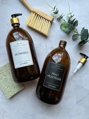 Hnědá skleněná lahvička se zlatou-černou pumpičkou - objem 1000 ml
