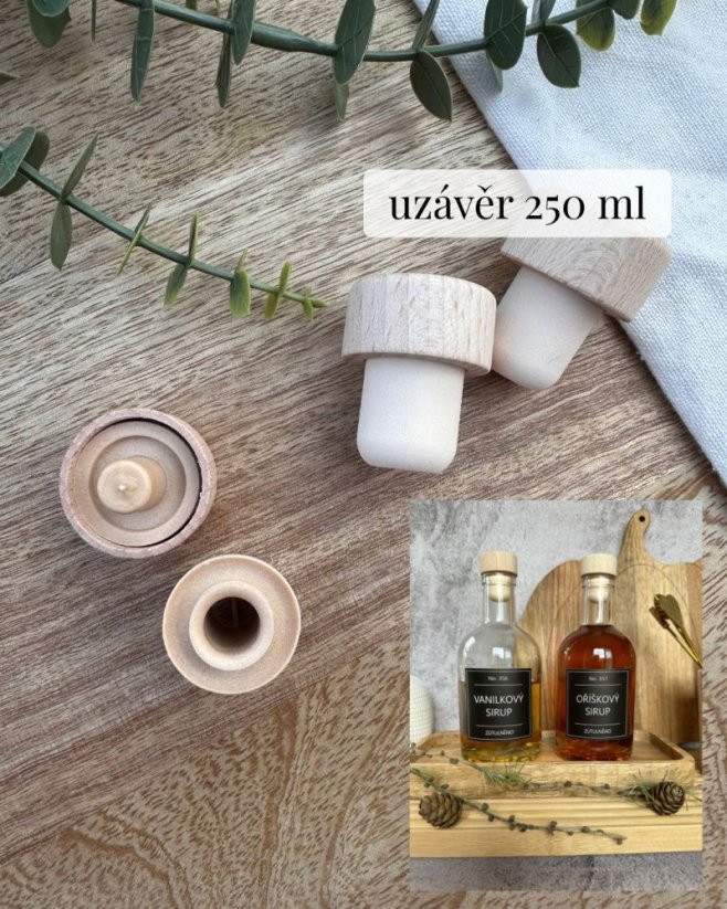 Náhradní uzávěry - pro skleněné láhve s dřevěnou zátkou - Typ uzávěru: dřevěná zátka pro 250 ml láhev