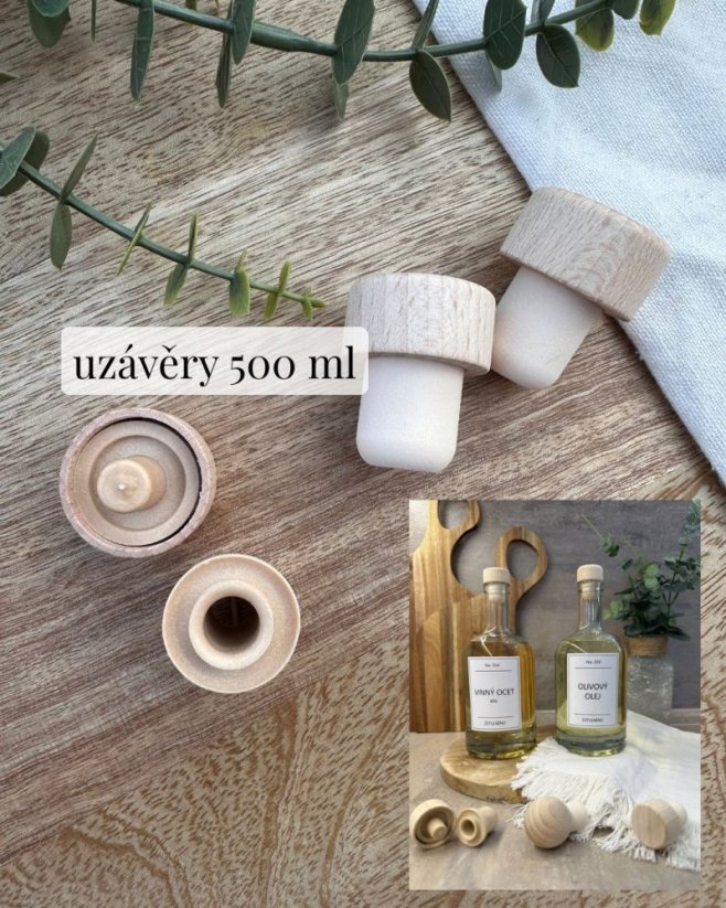 Náhradní uzávěry - pro skleněné láhve s dřevěnou zátkou - Typ uzávěru: dřevěná zátka pro 500 ml láhev
