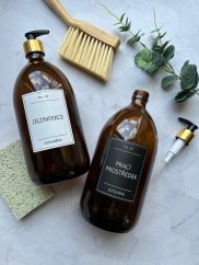 Hnědá skleněná lahvička se zlatou-černou pumpičkou - objem 1000 ml