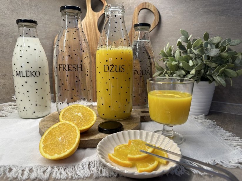 Čirá skleněná láhev se šroubovacím uzávěrem a polepem - objem 1000 ml - Varianta: s textem, Text: Sirup