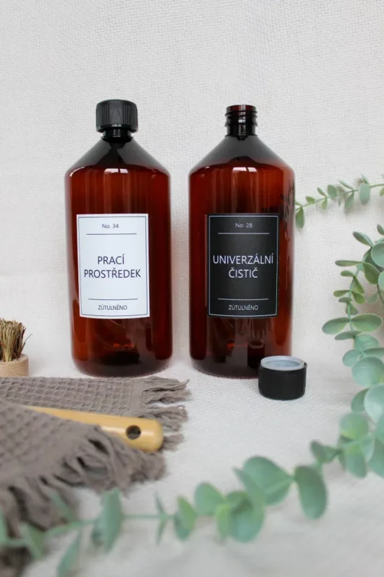 Hnědá láhev s pojistným uzávěrem - objem 1000 ml